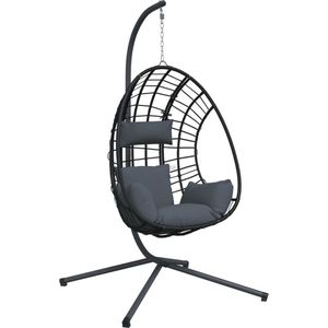 The Living Store Hangstoel met standaard rattan en staal antracietkleurig - Hangstoel - Hangstoelen - Schommelstoel - Schommel Tuinstoel