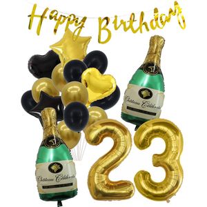 23 Jaar Verjaardag Cijferballon 23 - Feestpakket Snoes Ballonnen Pop The Bottles - Zwart Goud Groen Versiering