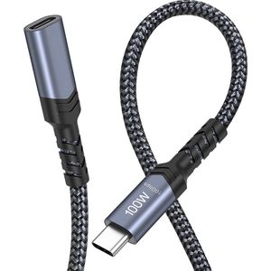 NÖRDIC USBC-N1156 - Nylon gevlochten USB-C verlengkabel - 100W Power Delivery - 4K60Hz video en Emarker - 10Gbps - 1m - Zwart