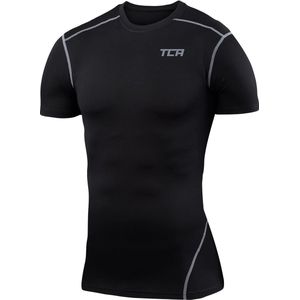 TCA Mannen Pro Performance Compressie Basislaag Korte Mouw Thermische Top - Zwart (Oud), XL