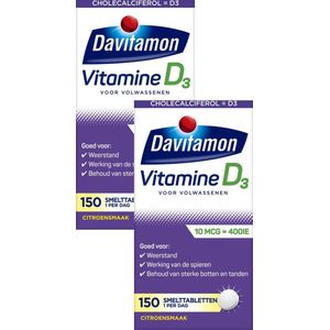 Davitamon Vitamine D Volwassen - Vitamine D3 volwassenen - Kleine smelttabletjes 2 x 150 stuks - BUNDEL
