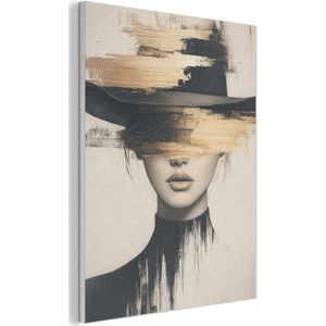 Akoestisch wandpaneel 50x70 cm - Vilt schilderij Vrouw - Hoed - Verf - Akoestische panelen - Geluidsdempende wanddecoratie - Geluidsisolatie woonkamer - Muurdecoratie geluidspanelen