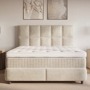 Opbergboxspring 180x220 - Neroli Beige - Dreamhouse - Velvet - Incl. Matras & Topper