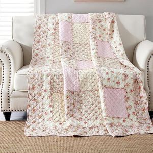 Sprei - Roze - Patchwork - Voor Eenpersoonsbed - 150 x 200 cm - Gewatteerd Met Bloemmotief