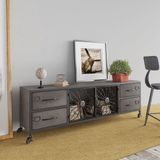 The Living Store TV-meubel Modern IJzer - 110x30x40cm - Zilver Color - 4 Wielen