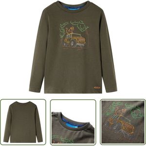 vidaXL Langmouwig Hemd - Kinderhemd - Kindershirt met lange mouwen 92 kakikleurig - Meisjeshemd - Jongenshemd - Khaki Kleding
