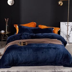 Winterpluche beddengoedset, 220 x 240 cm, cashmere touch pluizig en warm koraalfleece, effen dekbedovertrek met ritssluiting, donkerblauw, 220 x 240 cm + 2 x 80 x 80 cm