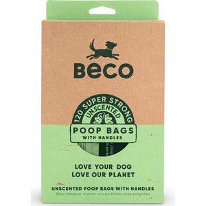 Beco Poop Bags - Recycled - Unscented - Extra Sterke Poepzakjes met Hengsel - 33 x 18 cm - 120 stuks