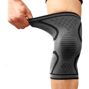 Elastische Kniebrace - Brace - Sportband - Sportbrace - Kniepijn - Kniebandage - Zwart/Grijs - Large- Universeel