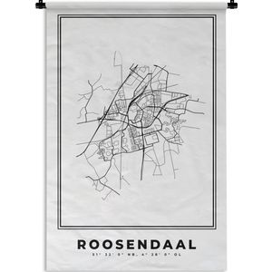 Wandkleed - Wanddoek - Stadskaart – Zwart Wit - Kaart – Roosendaal – Nederland – Plattegrond - 60x90 cm - Wandtapijt