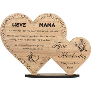 Hartjes Moederdag - houten wenskaart - kaart van hout - gepersonaliseerd - cadeau mama - 17.5 x 25 cm