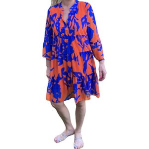 Jurk, kobaltblauw en oranje, one size