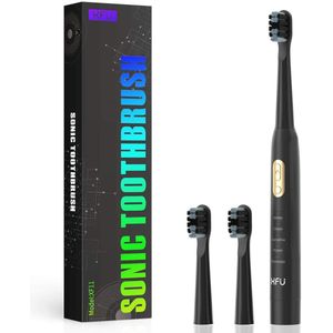 Namajunas - Elektrische Tandenborstel - Opzetborstels - Sonic elektrische tandenborstel op batterijen voor volwassenen en kinderen - 3 Dupont-opzetborstels - Ingebouwde 2-minuten timer - Zwart