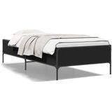 vidaXL - Bedframe - bewerkt - hout - en - metaal - zwart - 90x190 - cm