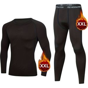 Livano Thermokleding - Thermo - Thermoshirt - Thermobroek - Beenverwarmers - Heren - Fleece - Set - Broek + Shirt - Zwart - Maat L