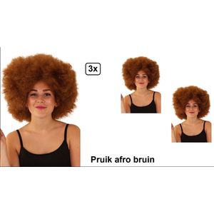 3x Afro pruik bruin disco - one size - festival disco carnaval afrokapsel 70s and 80s disco peace flower power happy together toppers