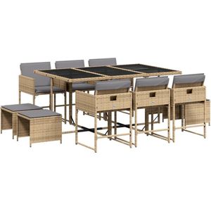 vidaXL Tuinset - 11-delig - Poly Rattan - Gemengd Beige Tuinset - Buitenmeubel - Lounge Set - Eetkamerset - Patio Set