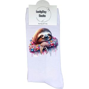 Luiaard - Verjaardag cadeau - Grappige sokken - Print sokken - Leuke sokken voor heren en dames - Moederdag - Vaderdag - Cadeau voor hem en haar - Kerstcadeau - Vrolijke sokken - Valentijns cadeau - Bling - Socks waar je Happy van wordt - Maat 37-44