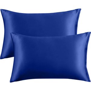 Satijnen Kussensloop - Satin Pillowcase - Huidverzorging - Haarverzorging - Satijn - Curly Girl Producten - Krullend Haar - Marine Blue - 60 x 70 – 2 Stuks
