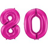 Cijfer 80 ballon roze 86 cm