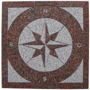 Graniet Mozaiek tegel rood/wit medallion windroos 67 x 67 cm