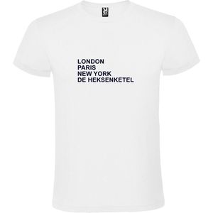wit T-Shirt met London,Paris, New York , De Heksenketel tekst Zwart Size XXL