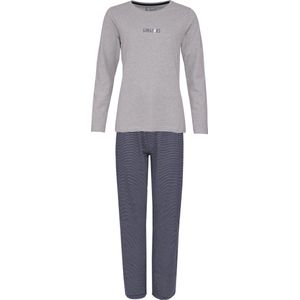 By Louise Dames Pyjama Set Lang Katoen Grijs / Donkerblauw Gestreept - Maat XL