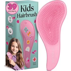 Kinderen Haarborstel met Stickers - Lichtgewicht Detangler Borstel in Roze - Creatieve DIY Haarverzorging