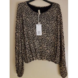 Dames ballon top met velours print beige /zwart One szie 36/40