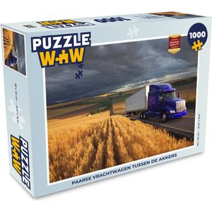 Puzzel Paarse vrachtwagen tussen de akkers - Legpuzzel - Puzzel 1000 stukjes volwassenen