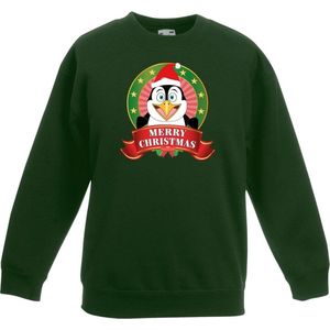Groene kersttrui met een pinguin jongens en meisjes - Kerstruien kind 134/146