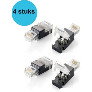 RJ45 Connectoren - 4 Stuks - Zwart/Transparant - Cat5E - Cat6