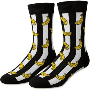Sokken zwart wit gestreept met bananen - Maat 37-44 - Grappige sokken - Vrolijke sokken - Gestreepte sokken - schoencadeautjes sinterklaas - happy socks