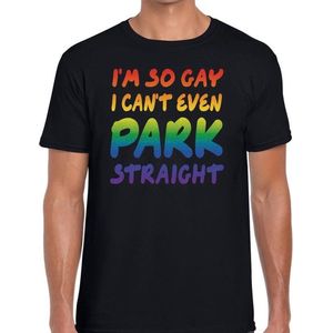 I am so gay i can't even park straight - gaypride t-shirt zwart met regenboog tekst voor heren - Gay pride XL