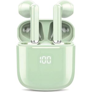Draadloze Oordopjes - Oortjes Bluetooth - Oortjes Draadloos - Geschikt voor iPhone, iPad, Samsung, Android, Computer en Laptop - Draadloze Koptelefoon met Noise Cancelling - Ingebouwde Microfoon - LED Display - Groen