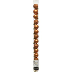 14x stuks mini kunststof kerstballen cognac bruin (amber) 3 cm - glans/mat/glitter - Kerstboomversiering