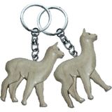 Set van 2x stuks houten witte lama sleutelhangers van 5,5 cm - Alpaca of Lama dieren cadeau artikelen