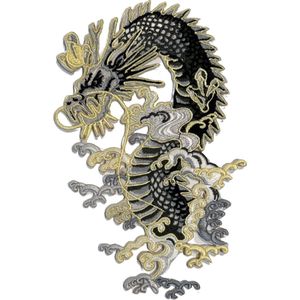 Draak Draken Dragon Strijk Embleem Patch Small 11.5 cm / 18.7 cm / Wit Lichtgeel Grijs