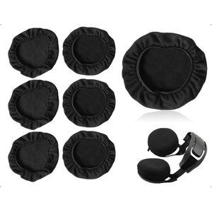 Inovra - Set van 6 wasbare hoofdtelefoonhoezen in zwart voor oorkussens, herbruikbare vuilbeschermers van rekbare stof, ideaal voor sportschool en internetcafé (9 tot 11 cm)