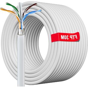 30m Ethernetkabel - Bulk Netwerkkabel 30 meter FTP PiMF CAT6 RJ45 - Snelle gegevens LAN Gigabit - Gameconsoles Router Modem