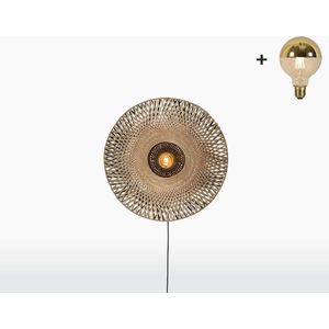 Wandlamp - KALIMANTAN - Naturel/Zwart Bamboe - Small (44x12cm) - Met Gouden LEDlamp