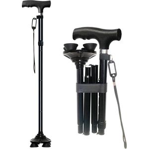 Wandelstok verstelbaar opvouwbaar lichtgewicht voor mannen en vrouwen inklapbare mobiliteitshulp - 4 voet, inklapbaar, verstelbaar