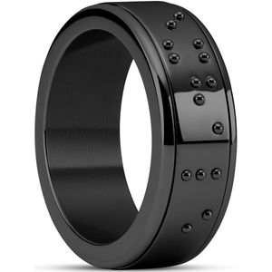Enthumema | 8 mm Zwarte Roestvrijstalen Braille ‘Exhale’ Fidget Ring
