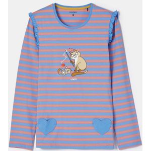 Woody Meisjes-Dames pyjama blauw-roze streep - maat 098/3J