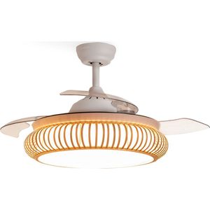 CREATE - Plafondventilator 40W stil Ø107cm intrekbare messen met ledlicht van 36W - Koel tot -6ºC - Programmeerbaar - Rieten Afwerking - WIND CLEAR RATTAN