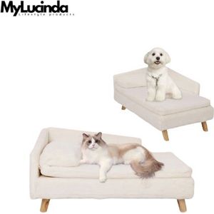 Mylucinda® - Luxe Honden- of Kattenmand - Huisdieren bed - 80x50x38cm en tot 25kg - Met Stevige Houten Poten - Beige