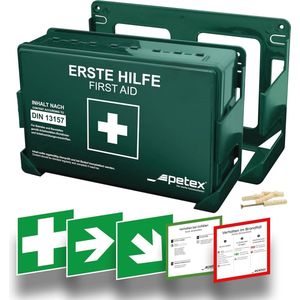 Bedrijfsverbanddoos Standaard met Wandhouder en EHBO-inhoud volgens DIN 13157 - Groene Verbanddoos voor Bedrijf en Kantoor