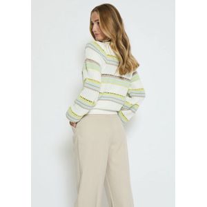 Peppercorn Signa Round Neck Knit Pullover Celery Green Stripe