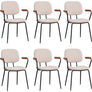 Bronx71® Scandinavische eetkamerstoel Oskar beige gerecyclede stof - Eetkamerstoelen set van 6