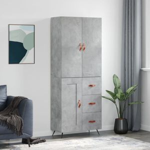 The Living Store Opbergkast Betongrijs - Hoge kast 180 cm - Duurzaam materiaal - Voldoende opbergruimte - Praktische deuren - Metalen voeten
